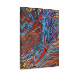 "Metallic Blue on Red Paint Pour" on Canvas