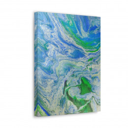"Silver and Blue Paint Pour" on Canvas
